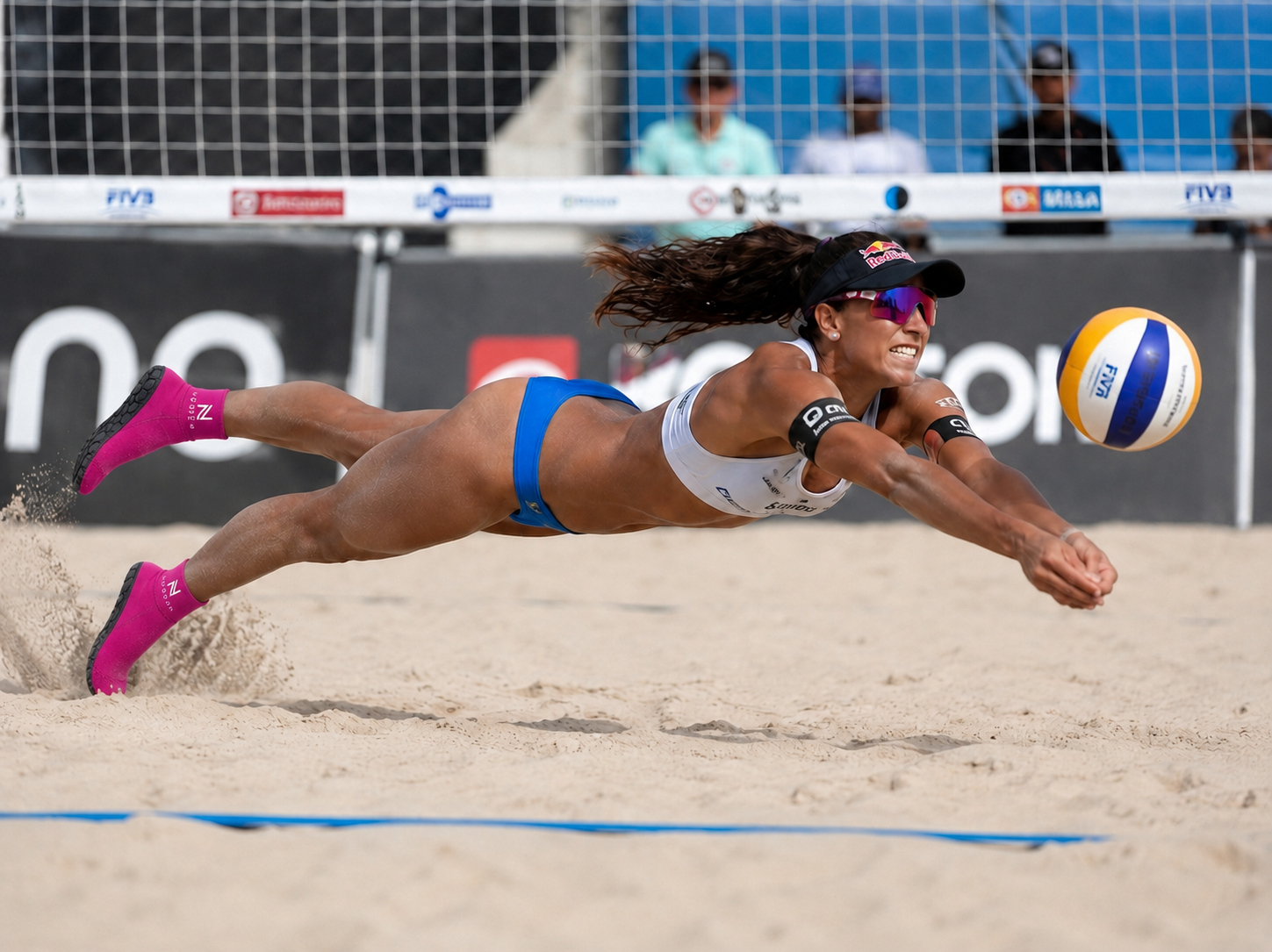 Pro beach volleyball player diving in NORDAN Beach Sock