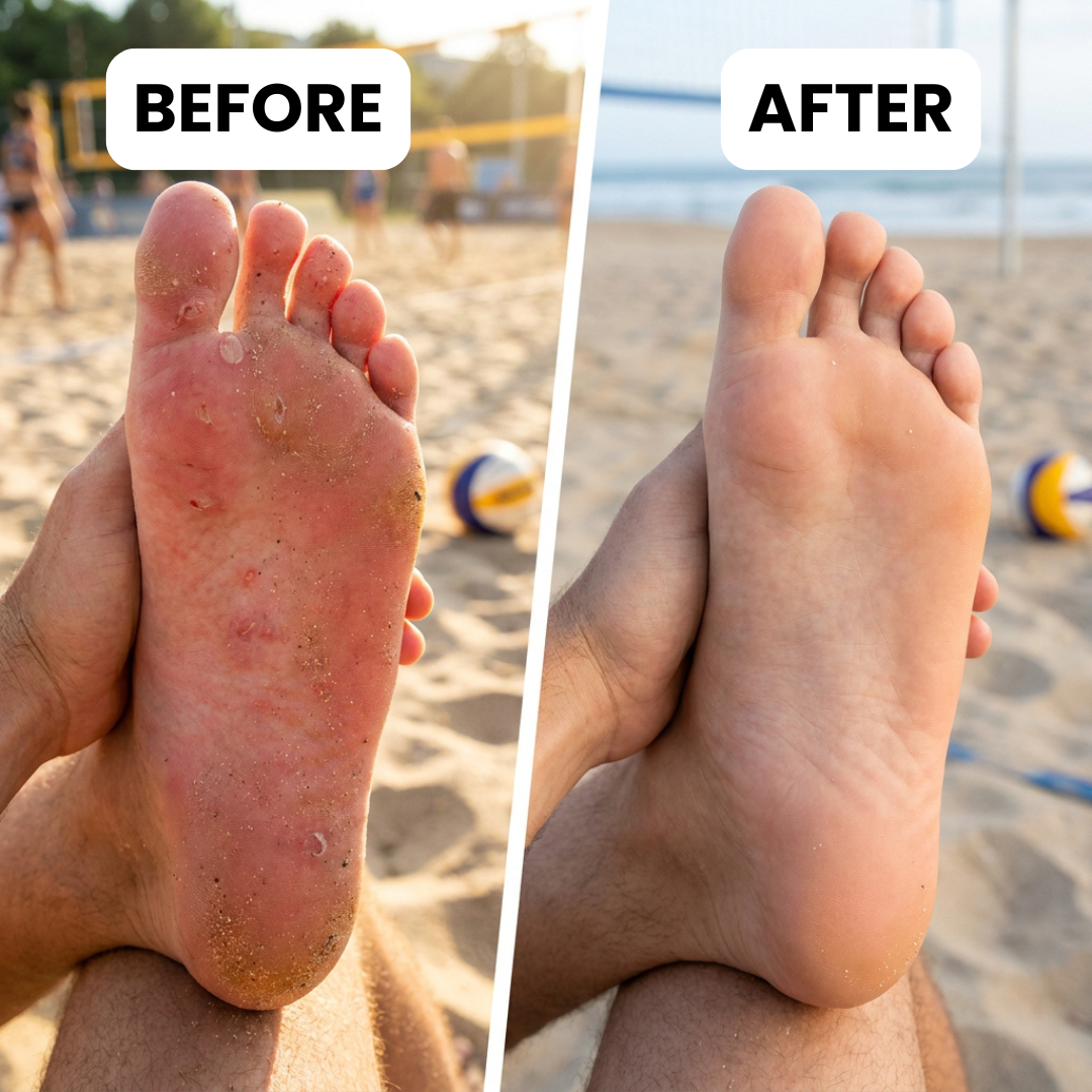 Feet before and after wearing NORDAN Beach Sock